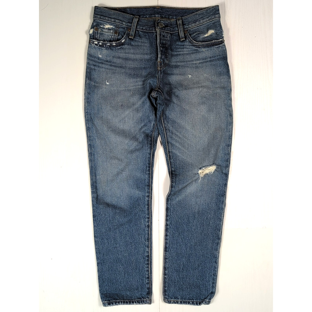 Levi’s 501 CT Jeans Women’s Size 25x32 Blue Distressed Button Fly Straight Leg